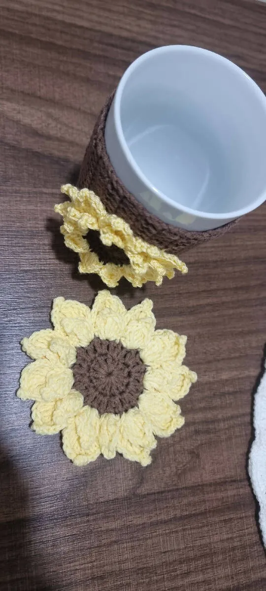 Handmade by rf Sunflower Mug Cover and Coaster