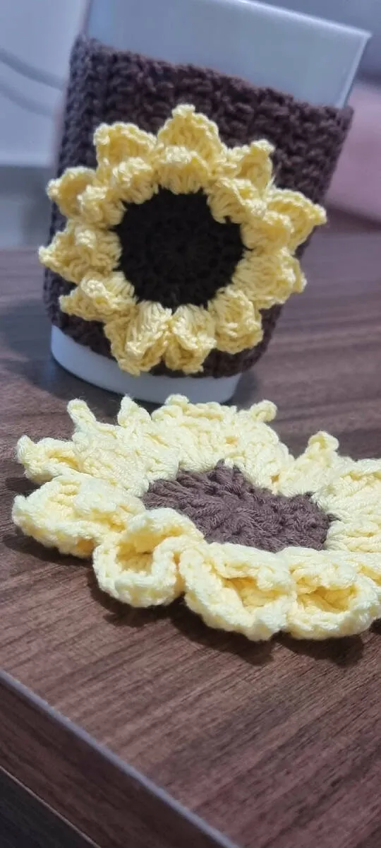 Handmade by rf Sunflower Mug Cover and Coaster