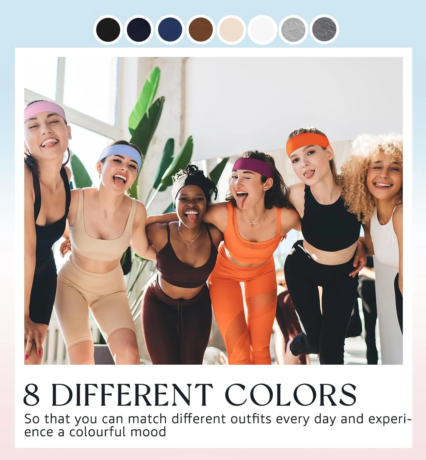 Headbands for Women 8-Pack Vibrant Yoga & Sports Sweat Headbands - Cotton Stretchy Non-Slip Hair Bands