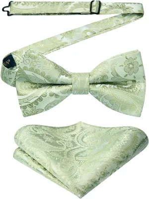 HISDERN Bow Ties for Men Paisley Floral Pre-tied Bowtie Pocket Square Set Men's Formal Bow Ties Wedding Party