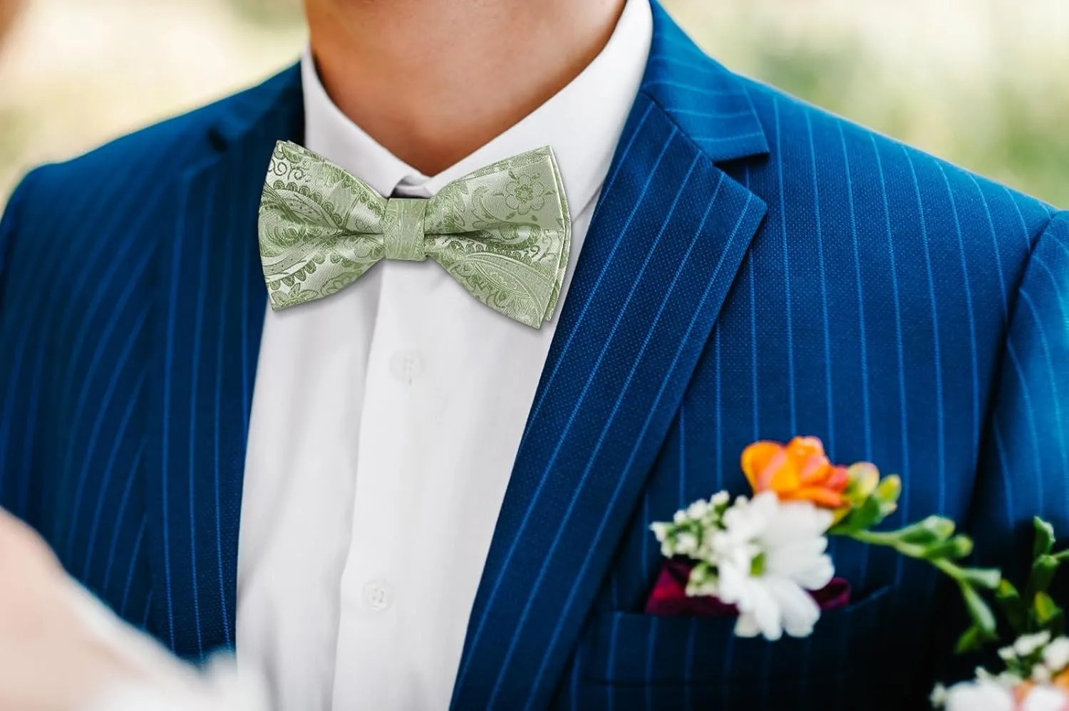 HISDERN Bow Ties for Men Paisley Floral Pre-tied Bowtie Pocket Square Set Men's Formal Bow Ties Wedding Party