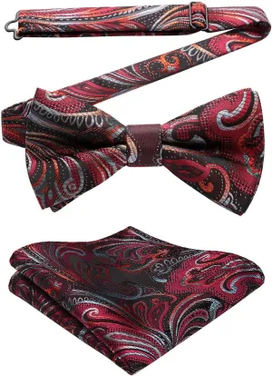 HISDERN Bow Ties for Men Pre-tied Paisley Bow Ties Pocket Square Set Men's Bowtie Wedding Party