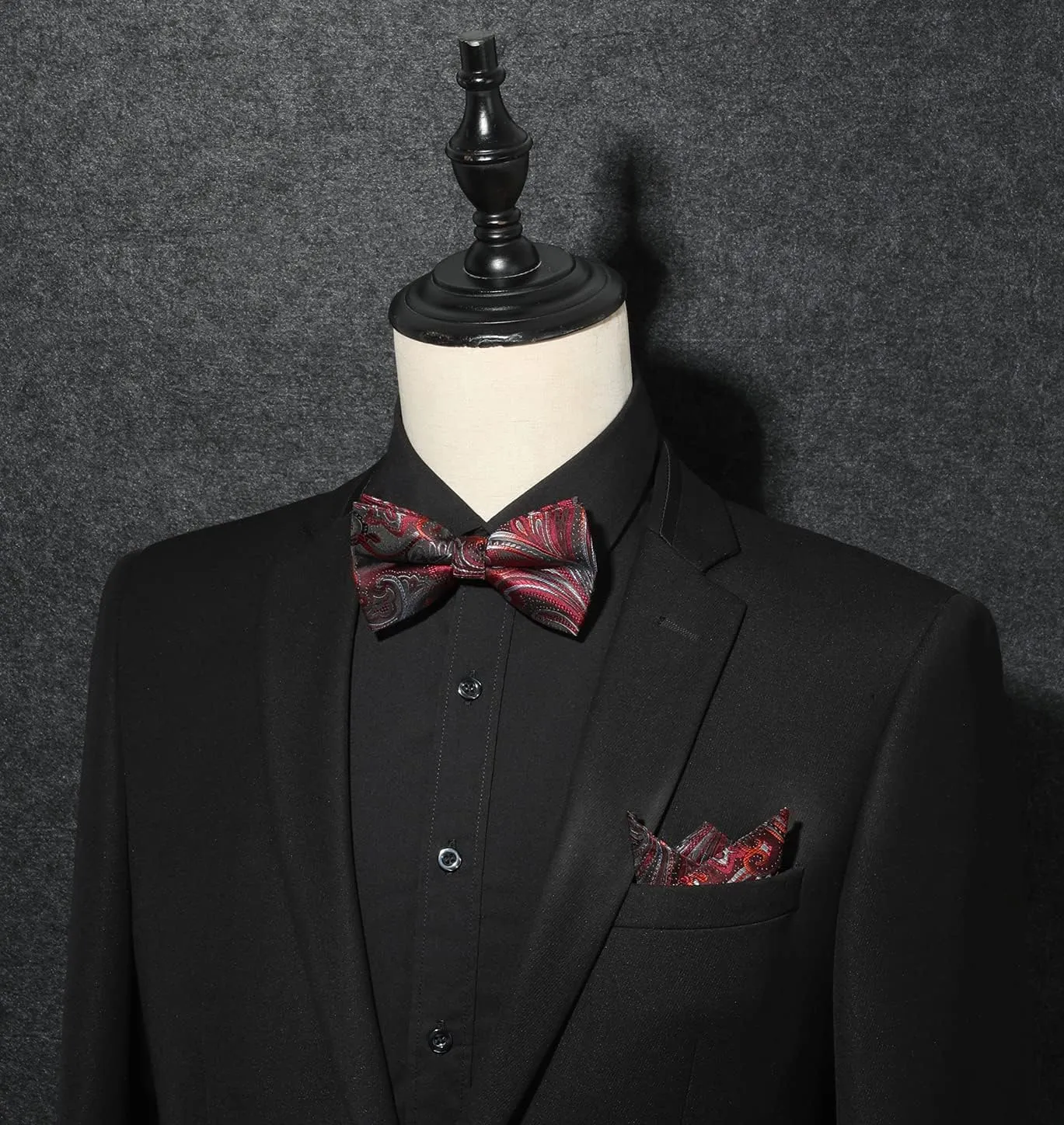 HISDERN Bow Ties for Men Pre-tied Paisley Bow Ties Pocket Square Set Men's Bowtie Wedding Party