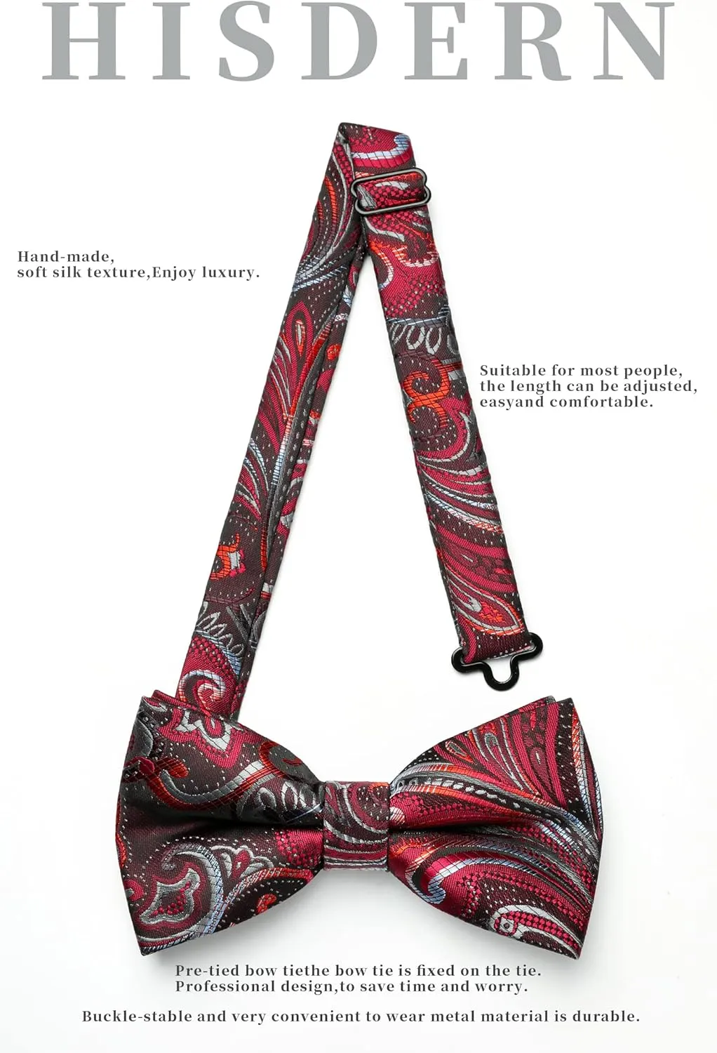 HISDERN Bow Ties for Men Pre-tied Paisley Bow Ties Pocket Square Set Men's Bowtie Wedding Party