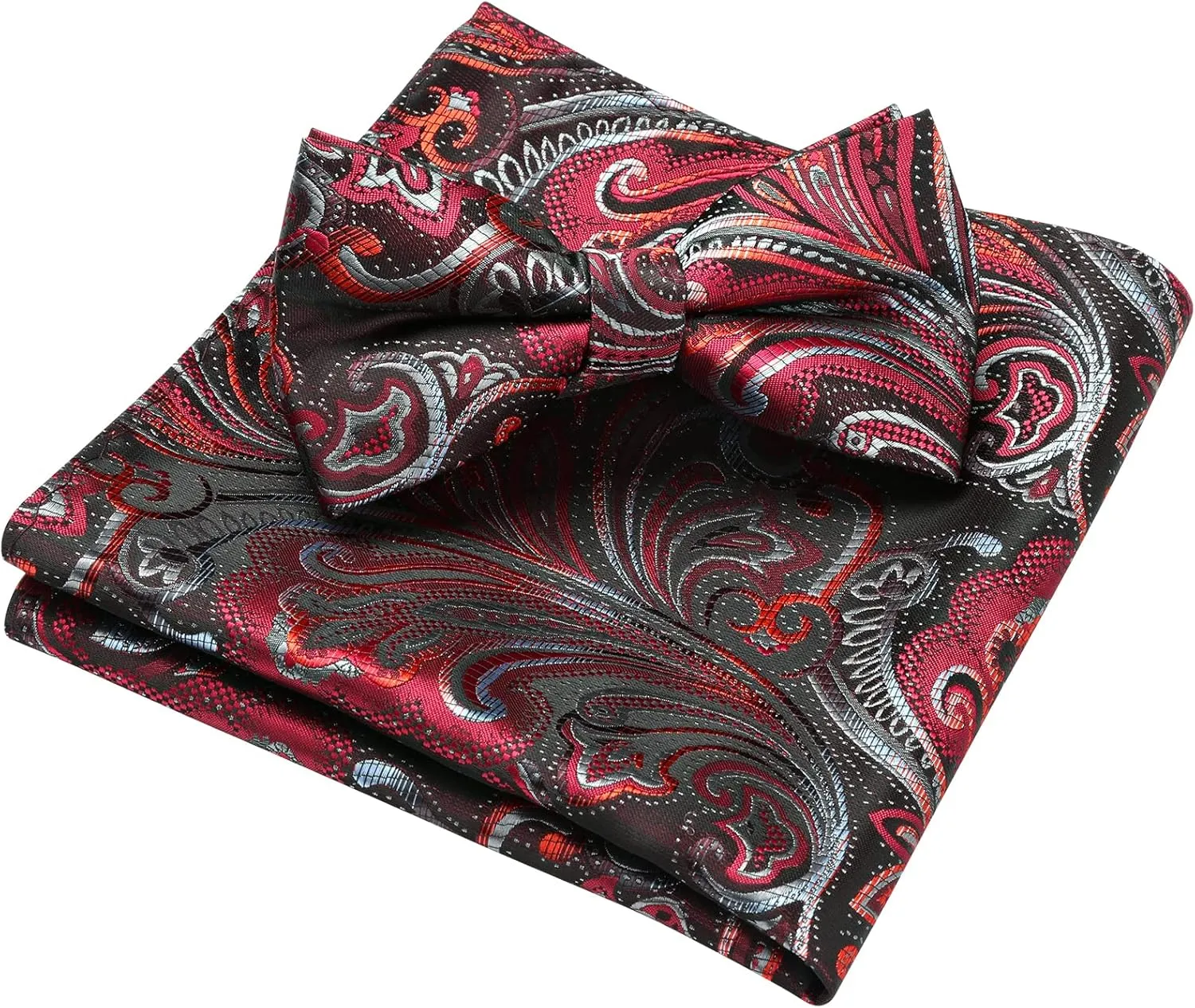 HISDERN Bow Ties for Men Pre-tied Paisley Bow Ties Pocket Square Set Men's Bowtie Wedding Party