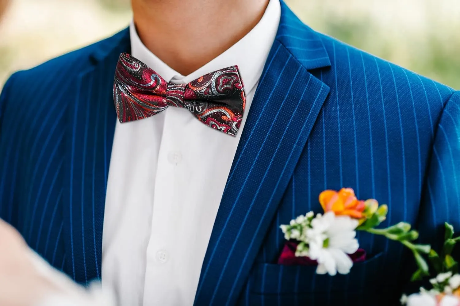 HISDERN Bow Ties for Men Pre-tied Paisley Bow Ties Pocket Square Set Men's Bowtie Wedding Party