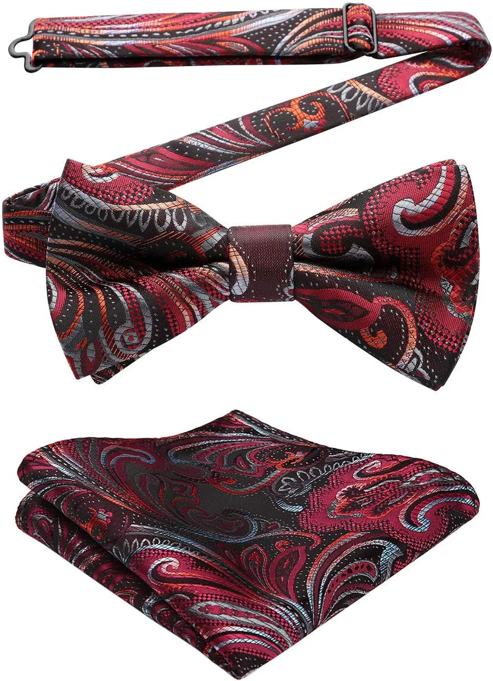 HISDERN Bow Ties for Men Pre-tied Paisley Bow Ties Pocket Square Set Men's Bowtie Wedding Party