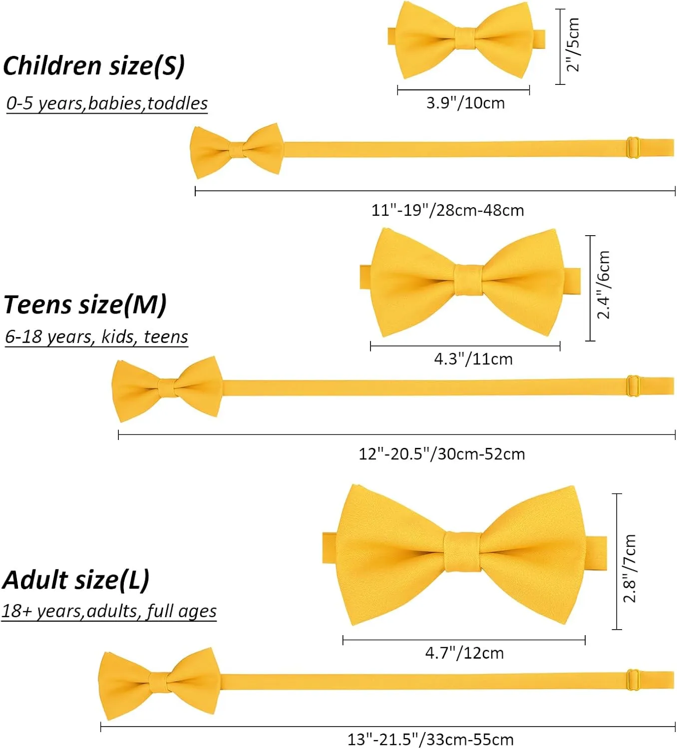 Kajeer Classic Pre-Tied Mens Bow Ties Formal Adjustable Solid Tuxedo Bowtie for for Adults & Children