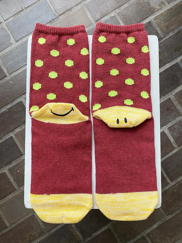 Kapital Yarns Smiley Socks, Polka Dot, Burgundy