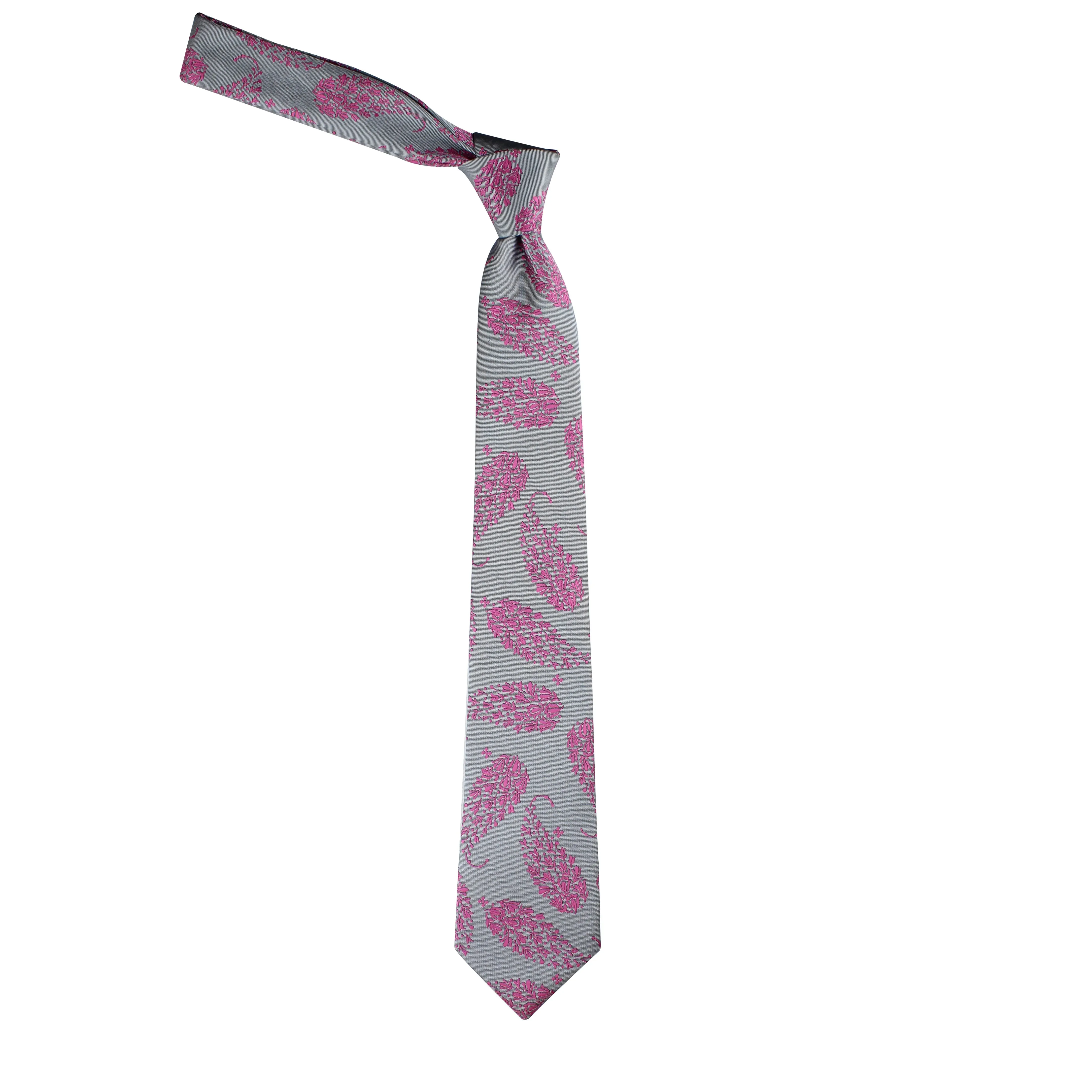 Kovove Gray Floral Necktie and Pocket Square Gift Box