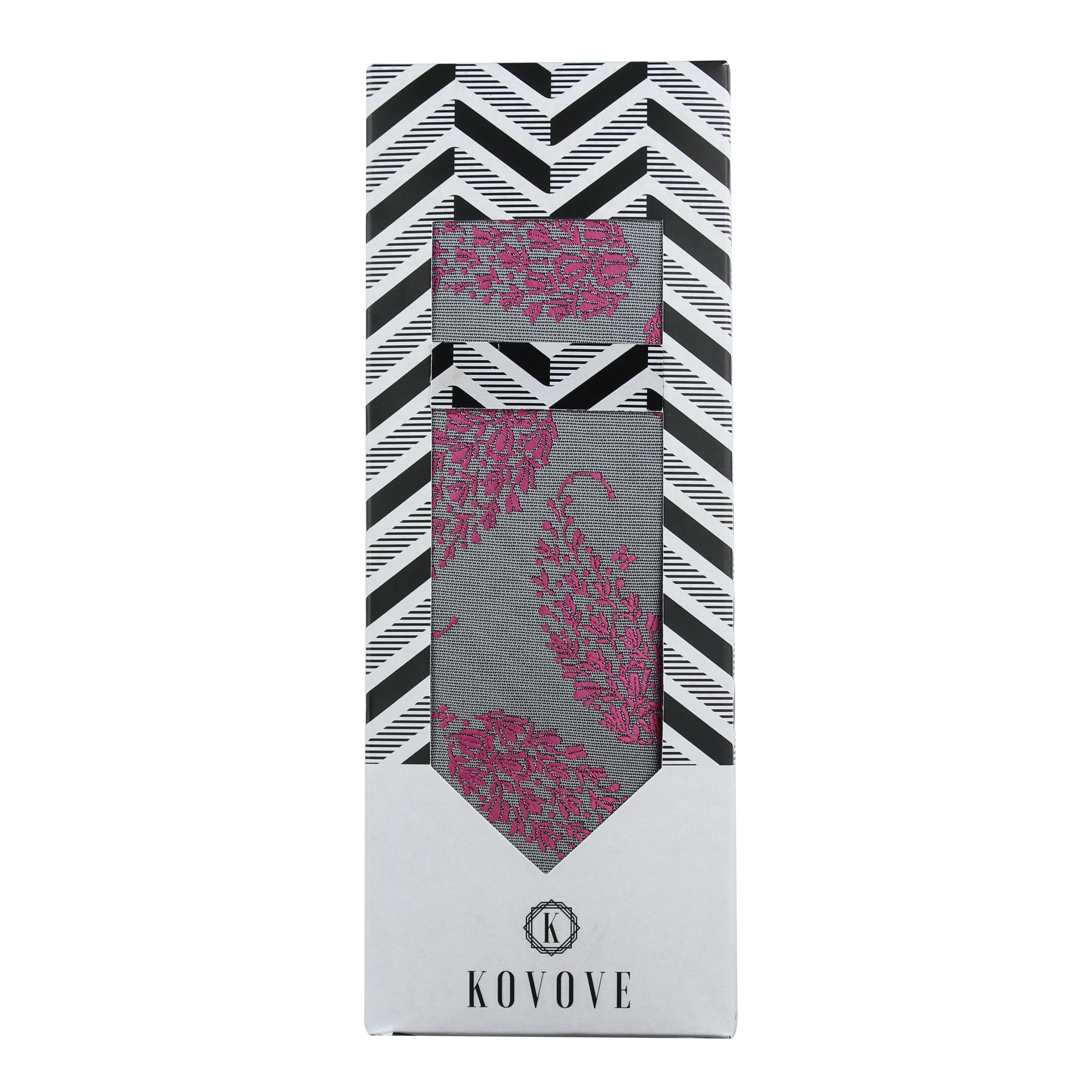 Kovove Gray Floral Necktie and Pocket Square Gift Box