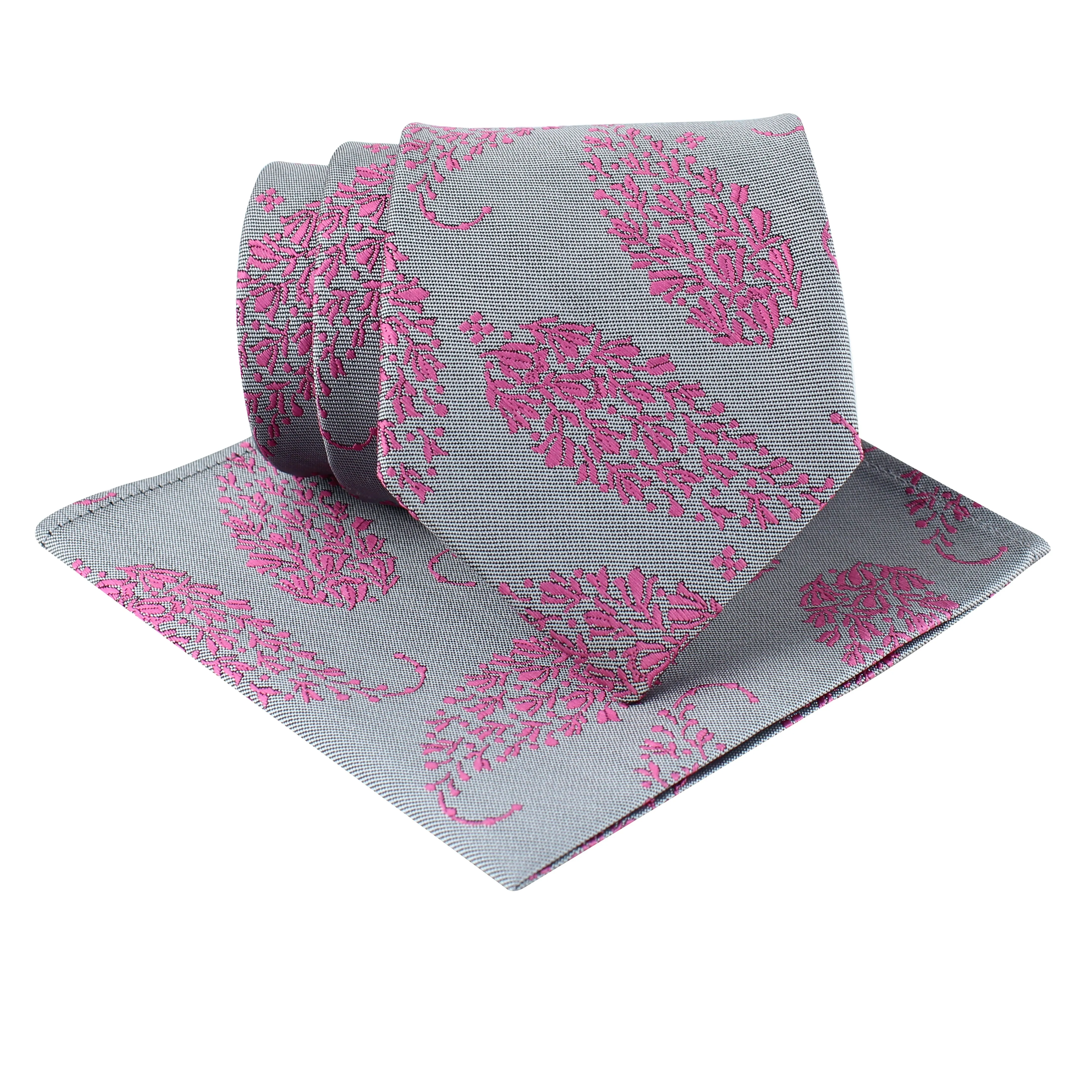 Kovove Gray Floral Necktie and Pocket Square Gift Box