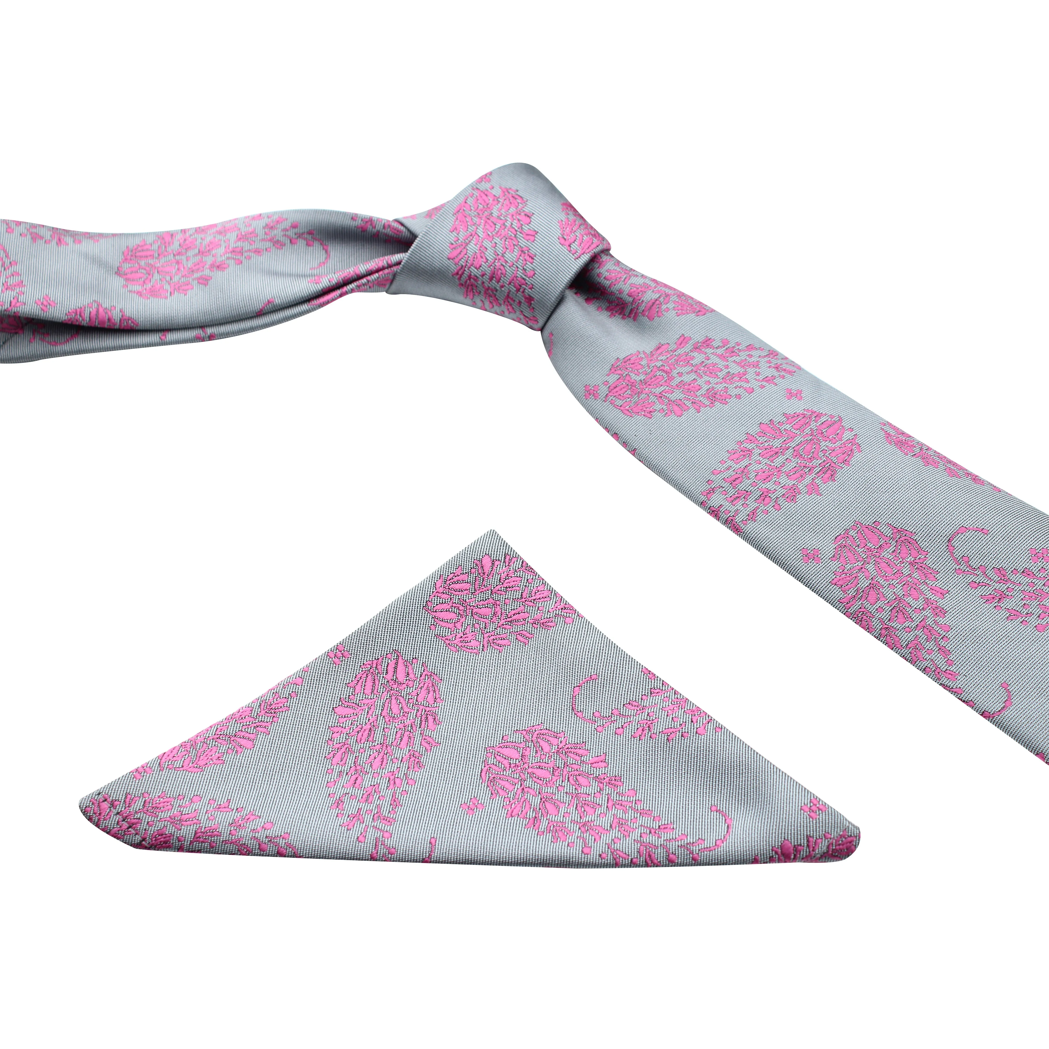 Kovove Gray Floral Necktie and Pocket Square Gift Box