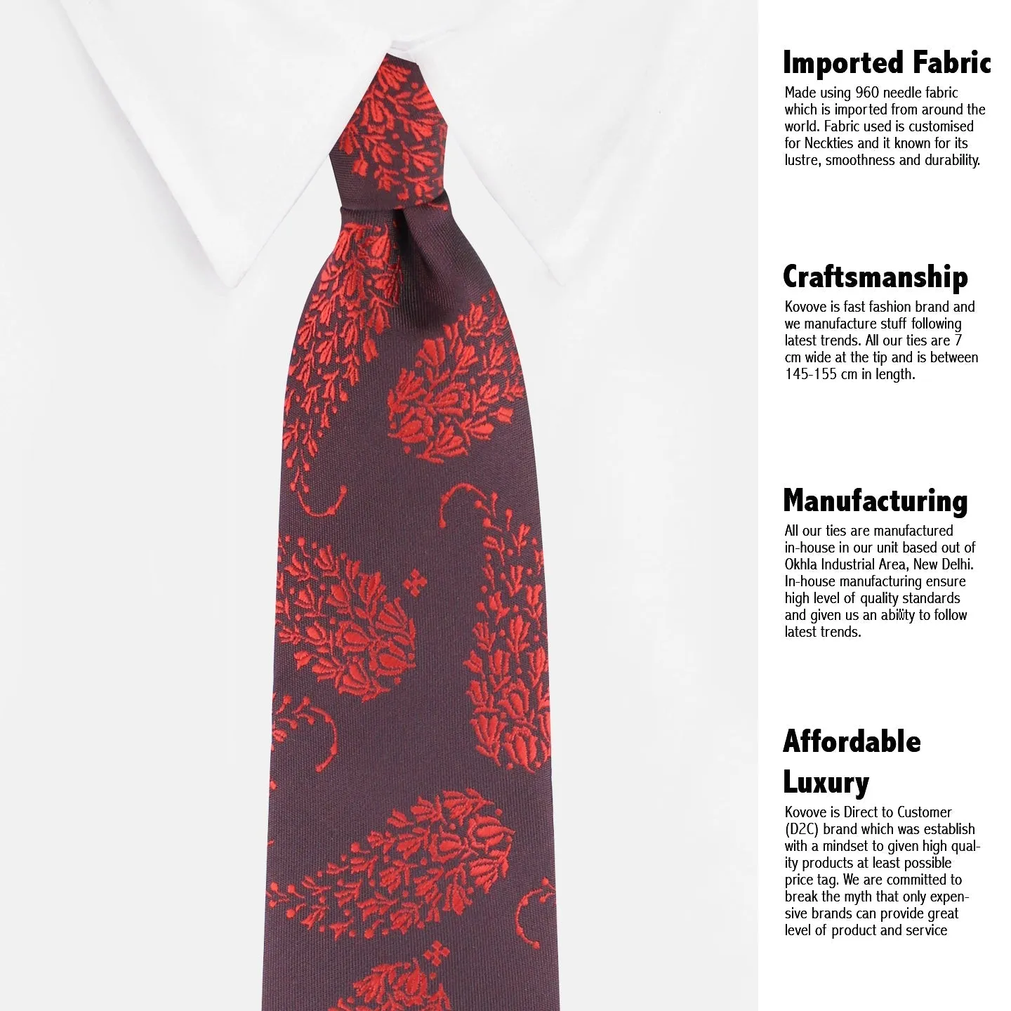 Kovove The Twining Paisley Maroon Necktie and Pocket Square Gift Box
