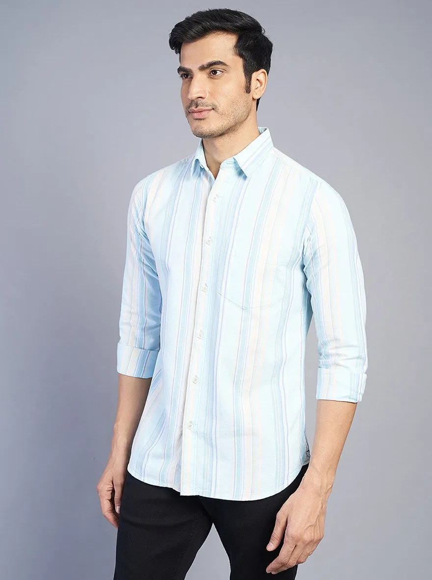Light Blue Striped Slim Fit Casual Shirt | JadeBlue