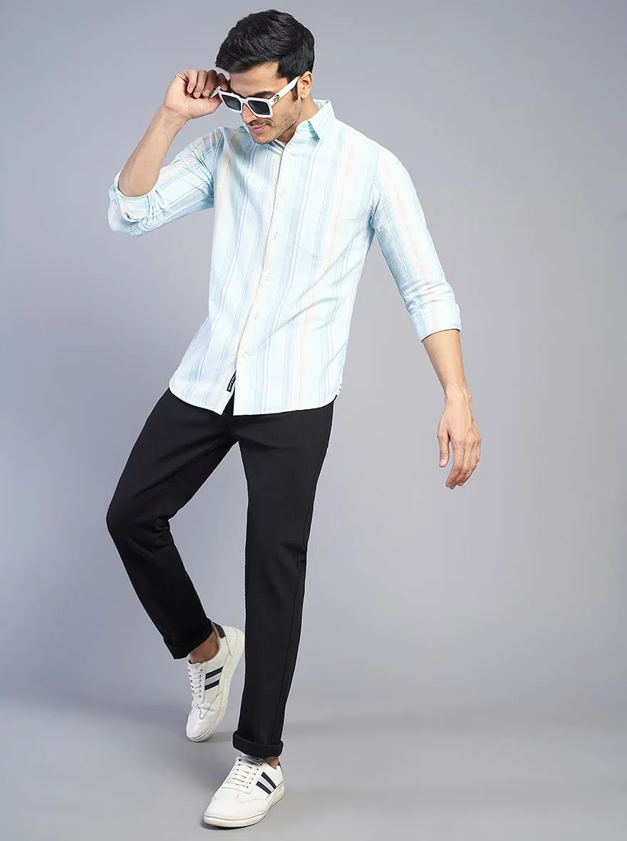 Light Blue Striped Slim Fit Casual Shirt | JadeBlue