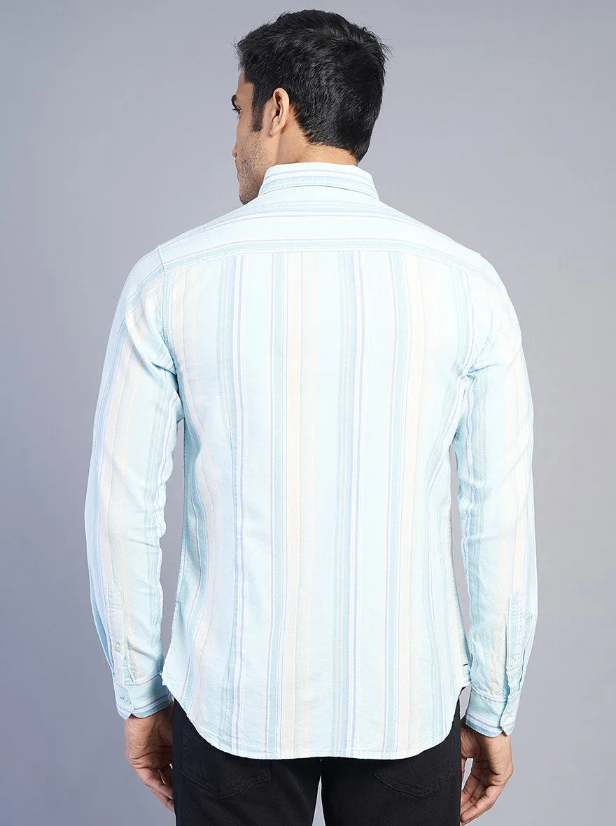 Light Blue Striped Slim Fit Casual Shirt | JadeBlue