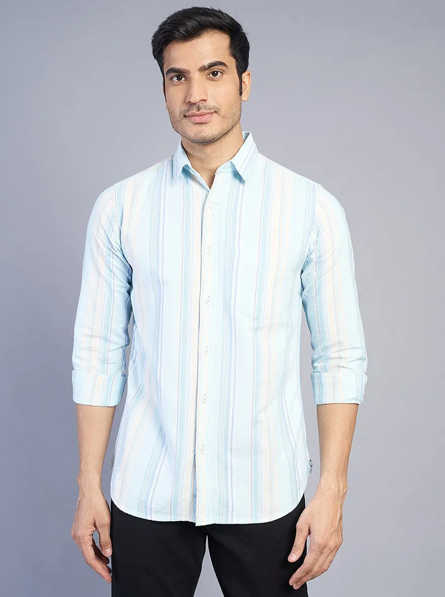 Light Blue Striped Slim Fit Casual Shirt | JadeBlue