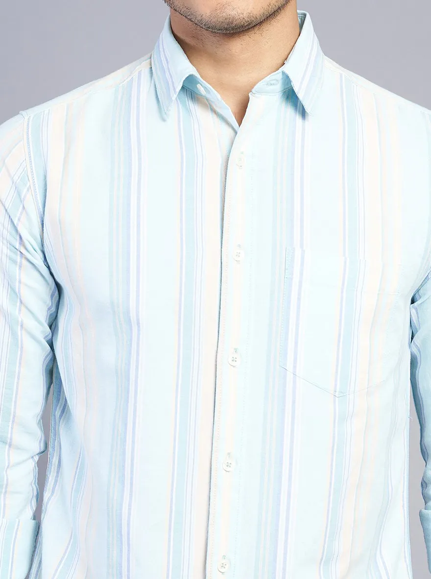 Light Blue Striped Slim Fit Casual Shirt | JadeBlue