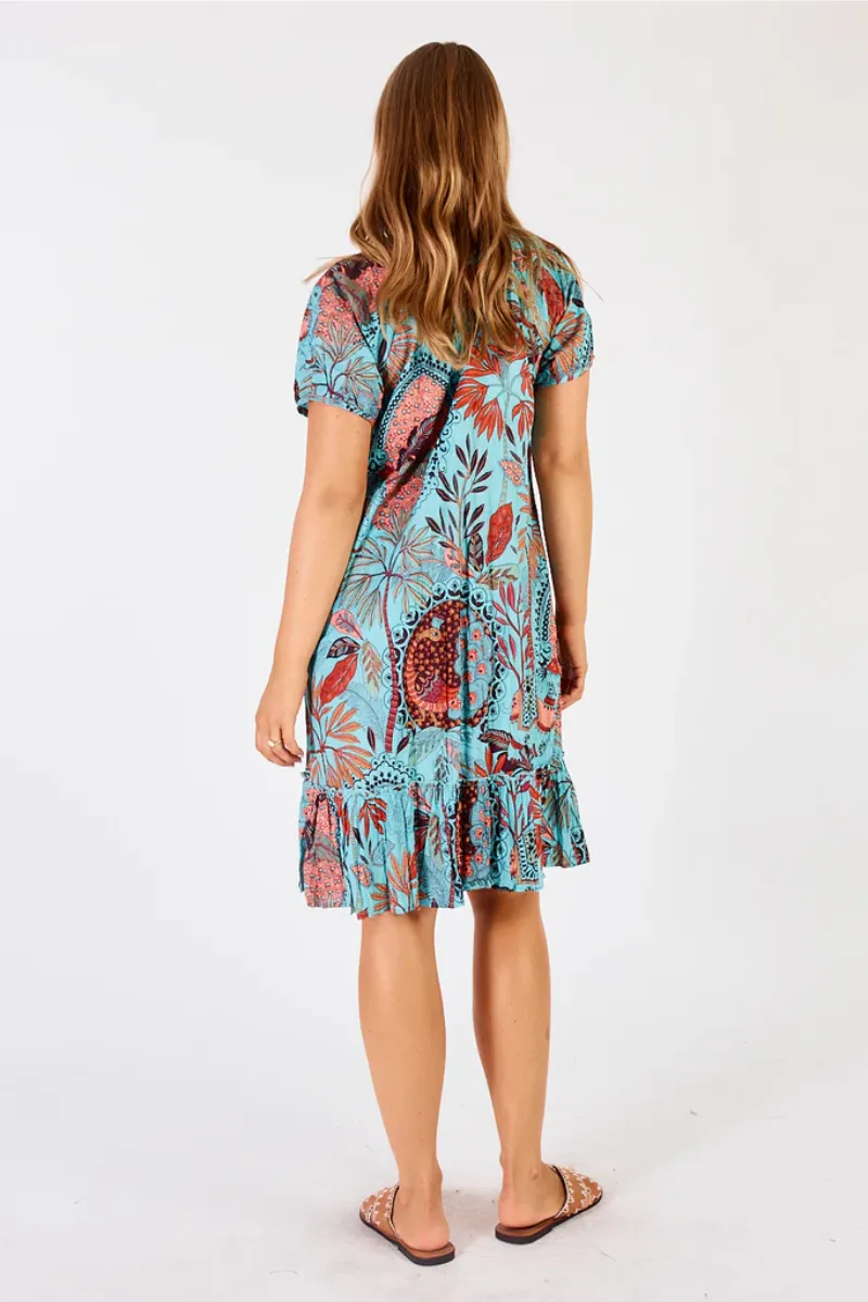 Lula Life Gina Shirred Printed Lagoon Dress
