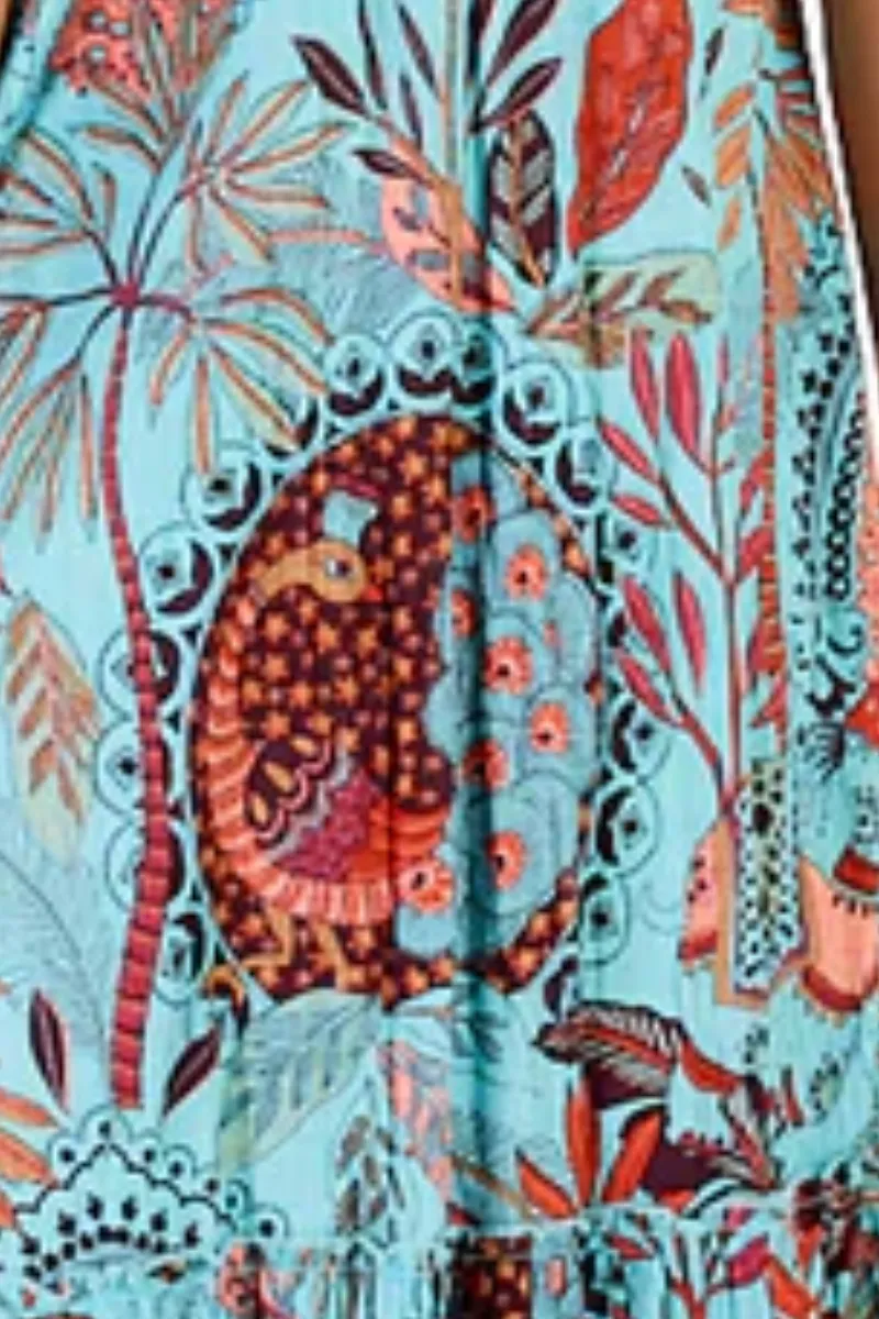 Lula Life Gina Shirred Printed Lagoon Dress