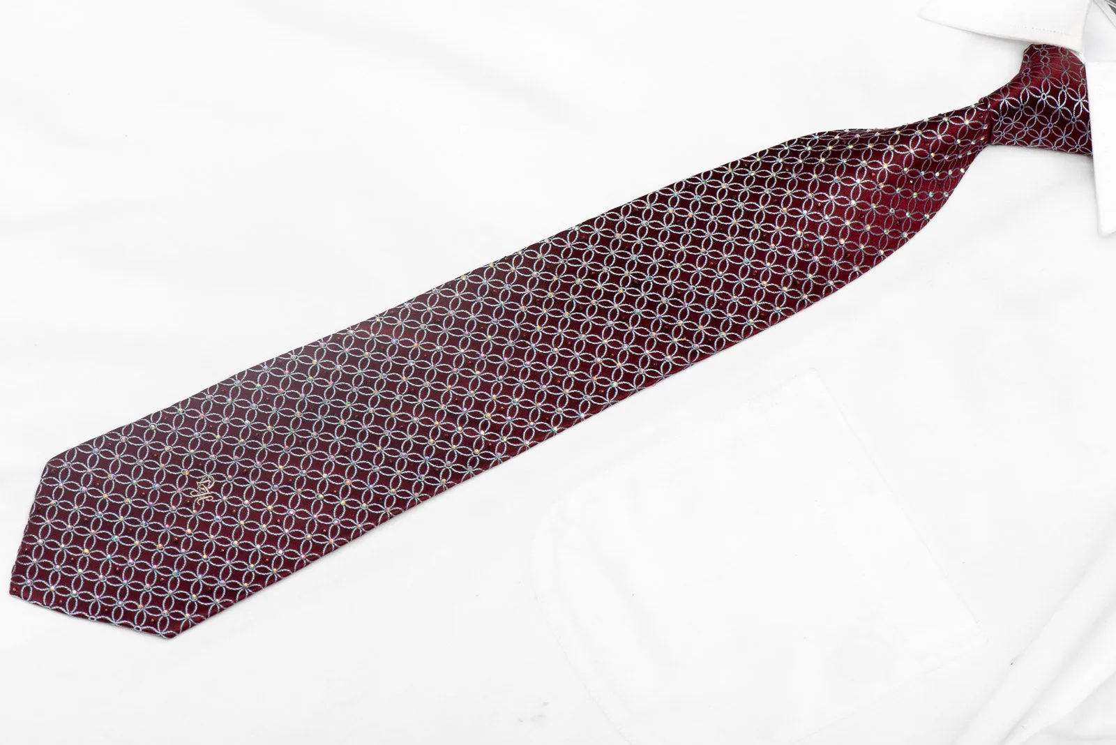 Mauve Interlocking Circles On Burgundy Rhinestone Silk Tie