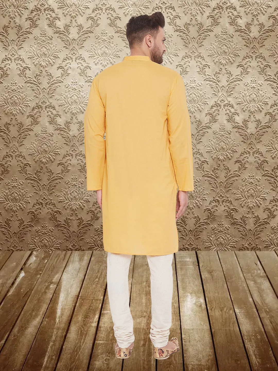 Men's Pintuck Fancy Yellow Kurta - Even Apparels