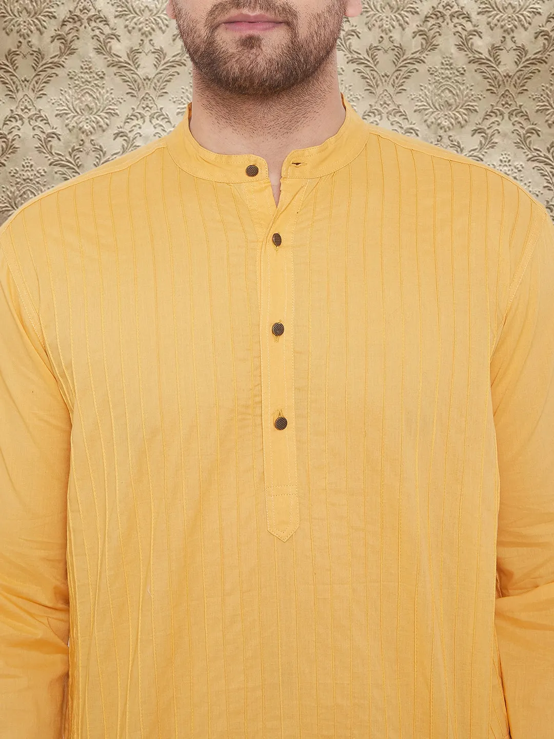 Men's Pintuck Fancy Yellow Kurta - Even Apparels