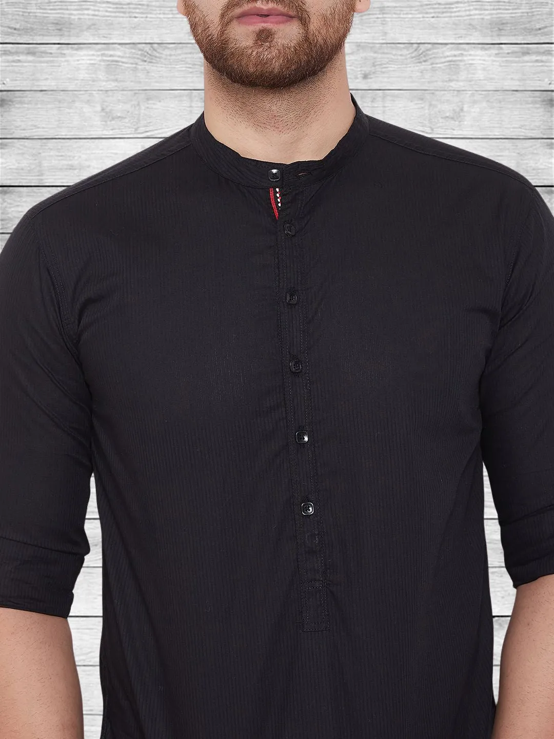 Men's Pure Cotton Black Short Kurta - Even Apparels