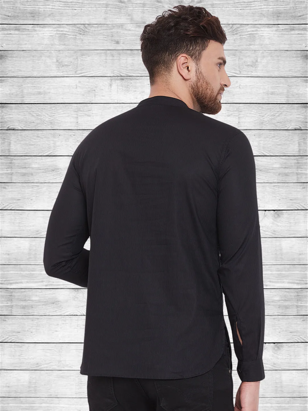 Men's Pure Cotton Black Short Kurta - Even Apparels