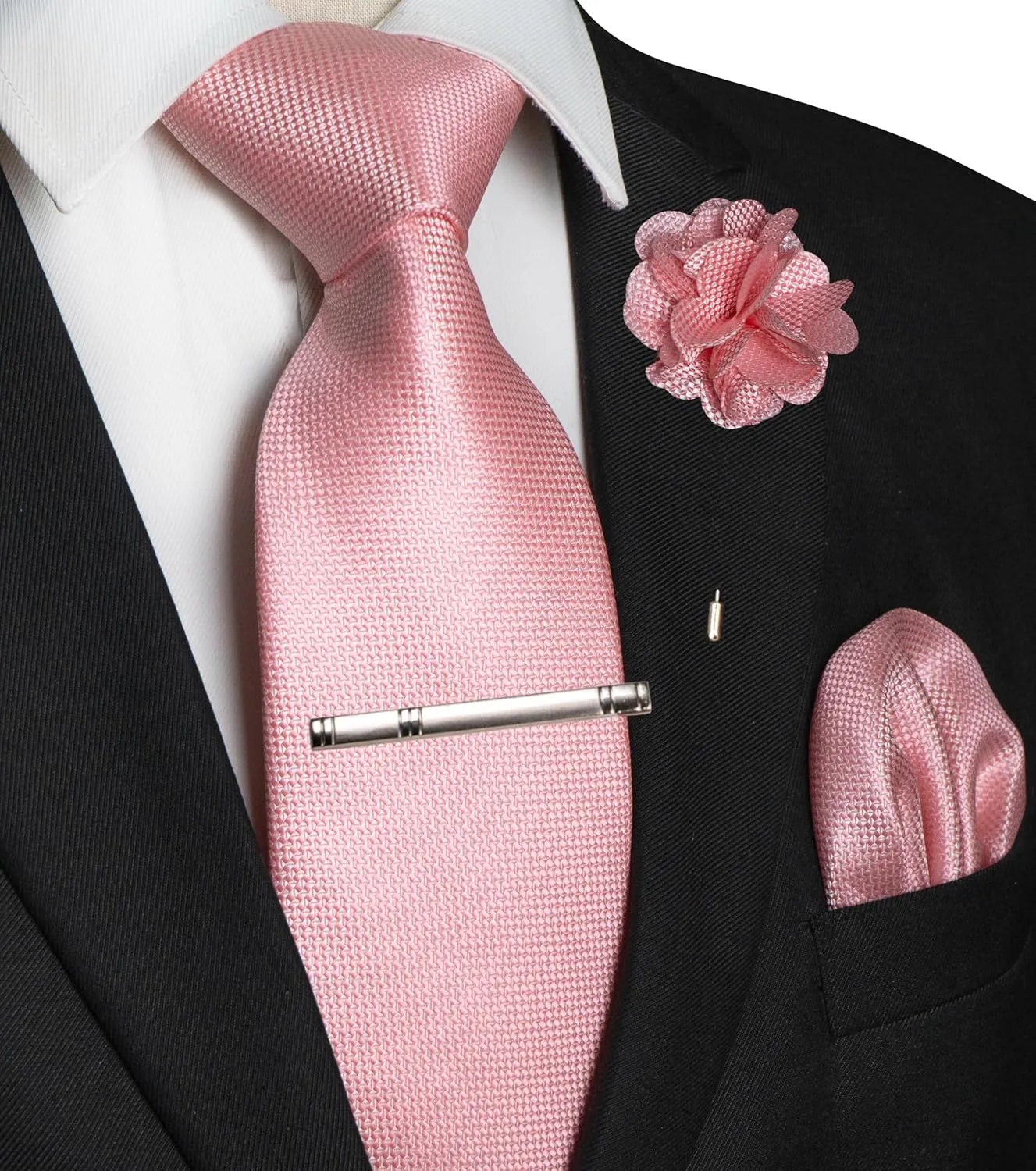 Mens Tie and Lapel Pin with Pocket Square Tie Clip Sets for Casual and Business 4PCS