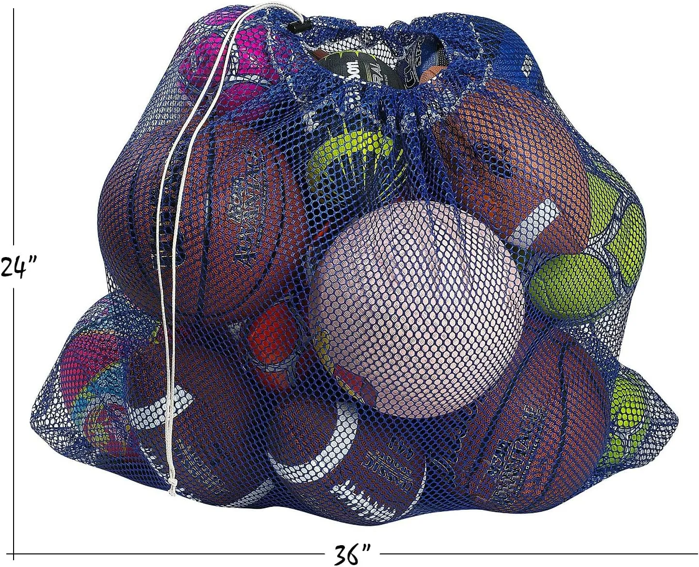 Mesh Equipment Bag - 32 x 36 and 24 x 36 - Adjustable, sliding drawstring cord closure. Perfect mesh bag for parent or coach, making it easy to transport and keeping your sporting gear organized.