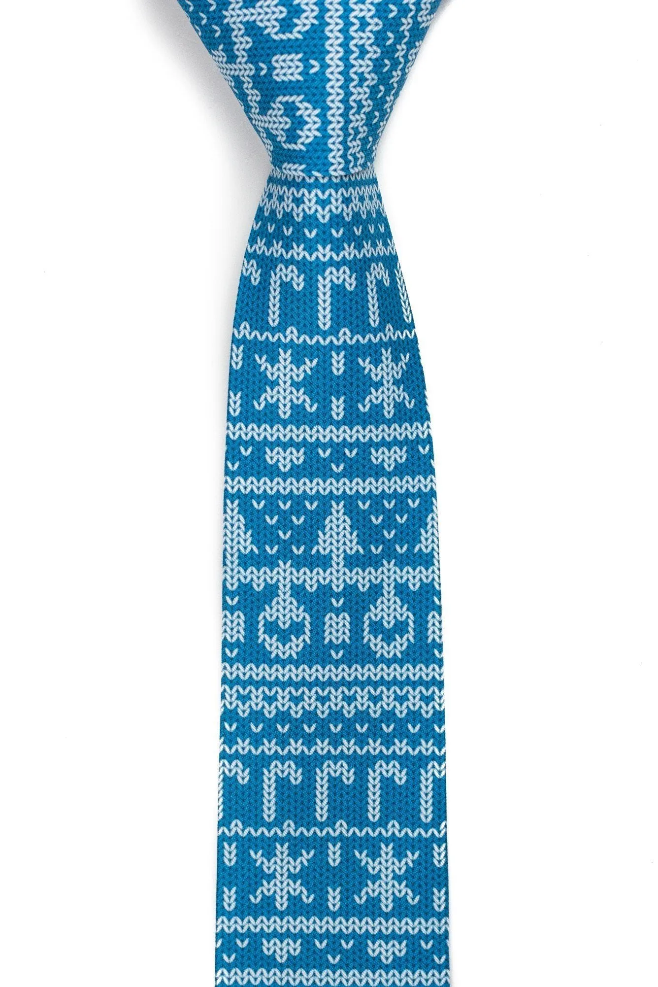 My grandma knit this Blue Ugly Christmas Sweater Tie