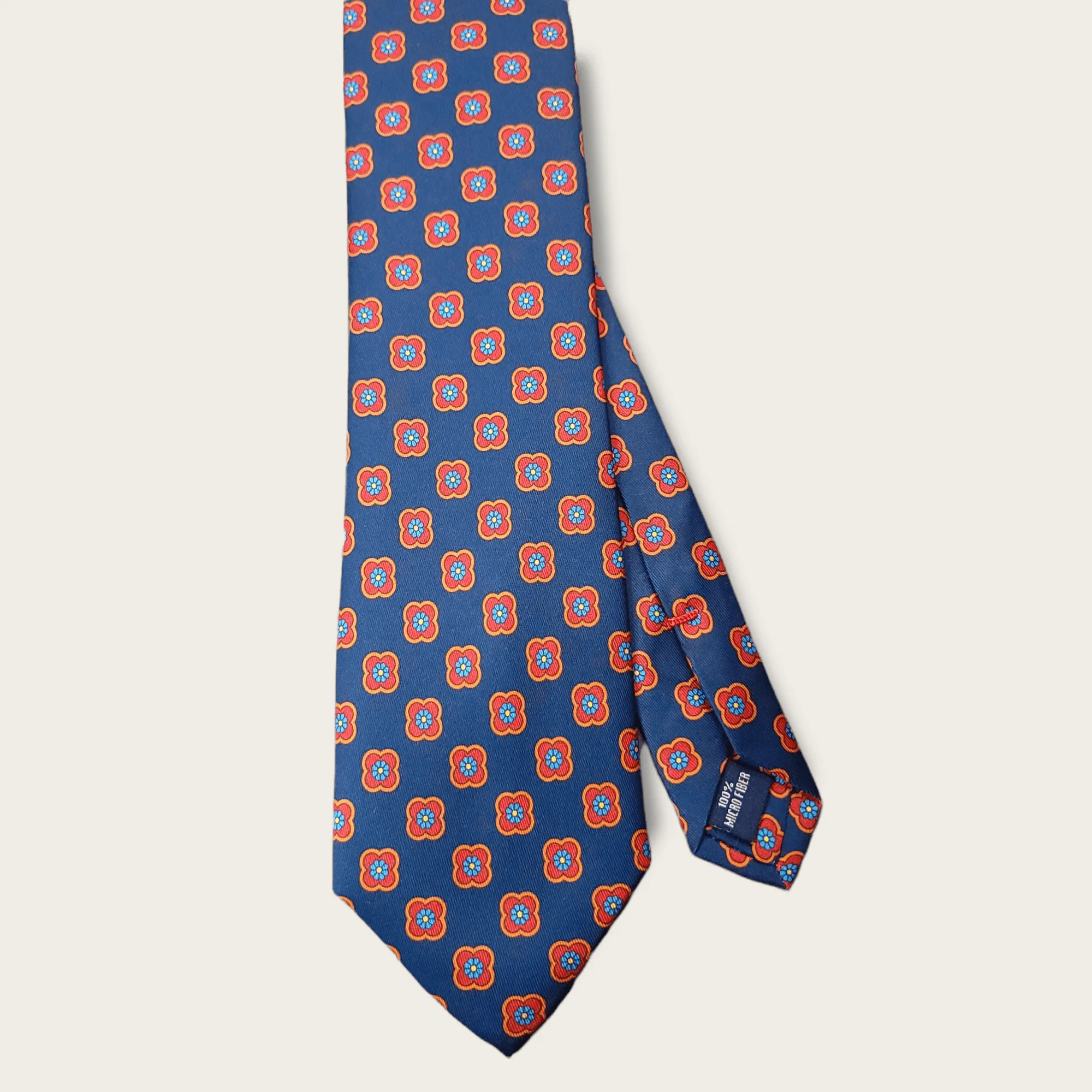 Navy Blue Red Floral Tie