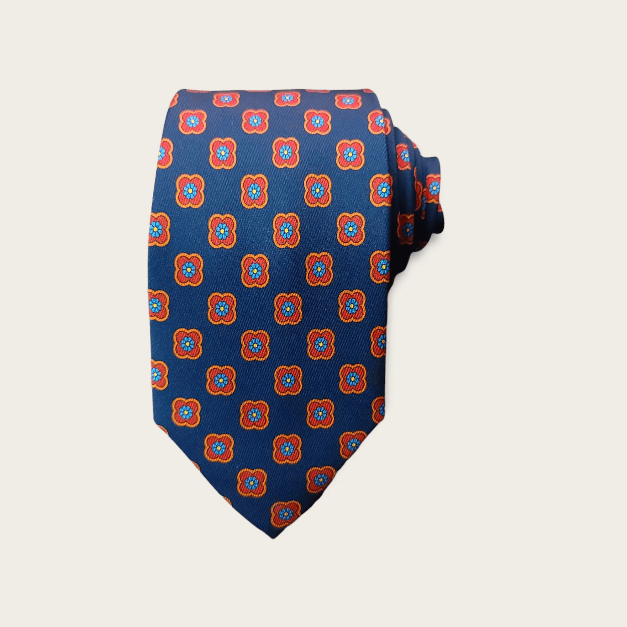 Navy Blue Red Floral Tie