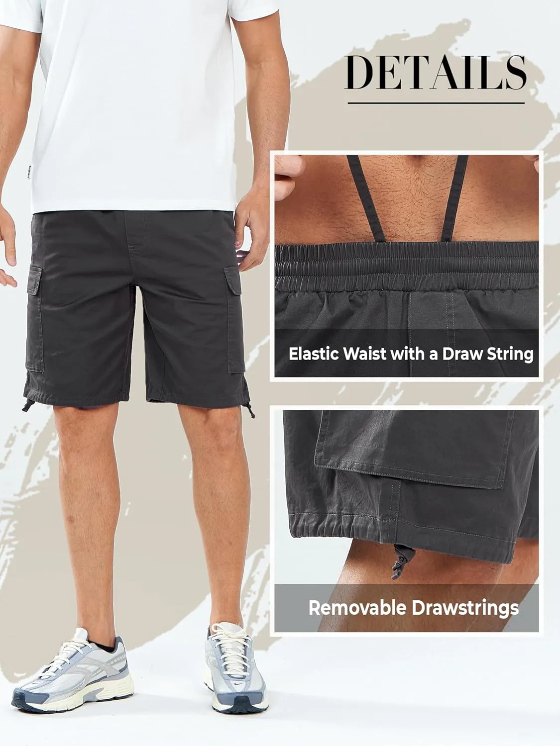 NORTHYARD Mens Twill Casual Cotton Cargo Shorts Drawstring Elastic Waist & 6 Pockets Classic Work Shorts for Men