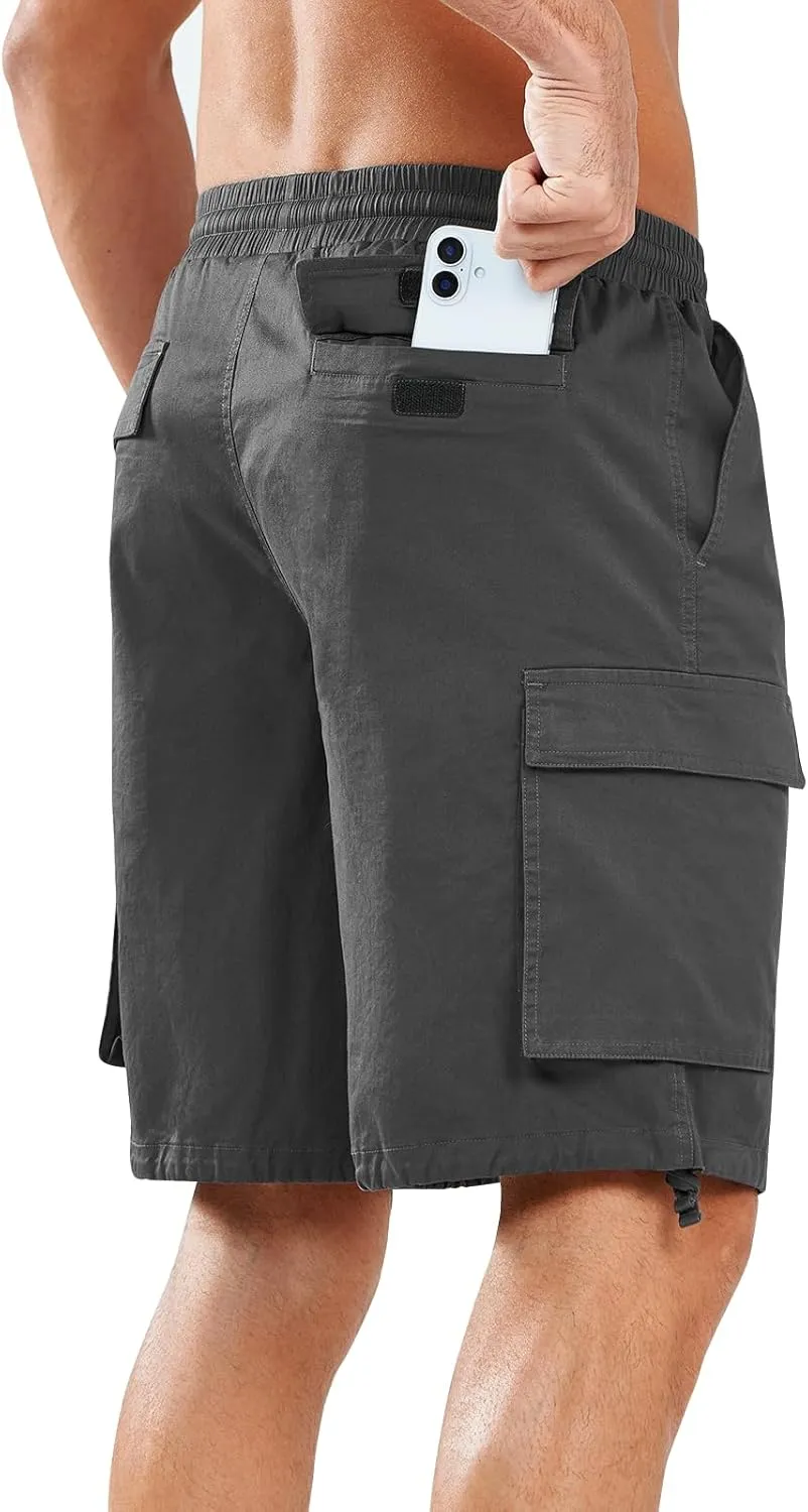 NORTHYARD Mens Twill Casual Cotton Cargo Shorts Drawstring Elastic Waist & 6 Pockets Classic Work Shorts for Men