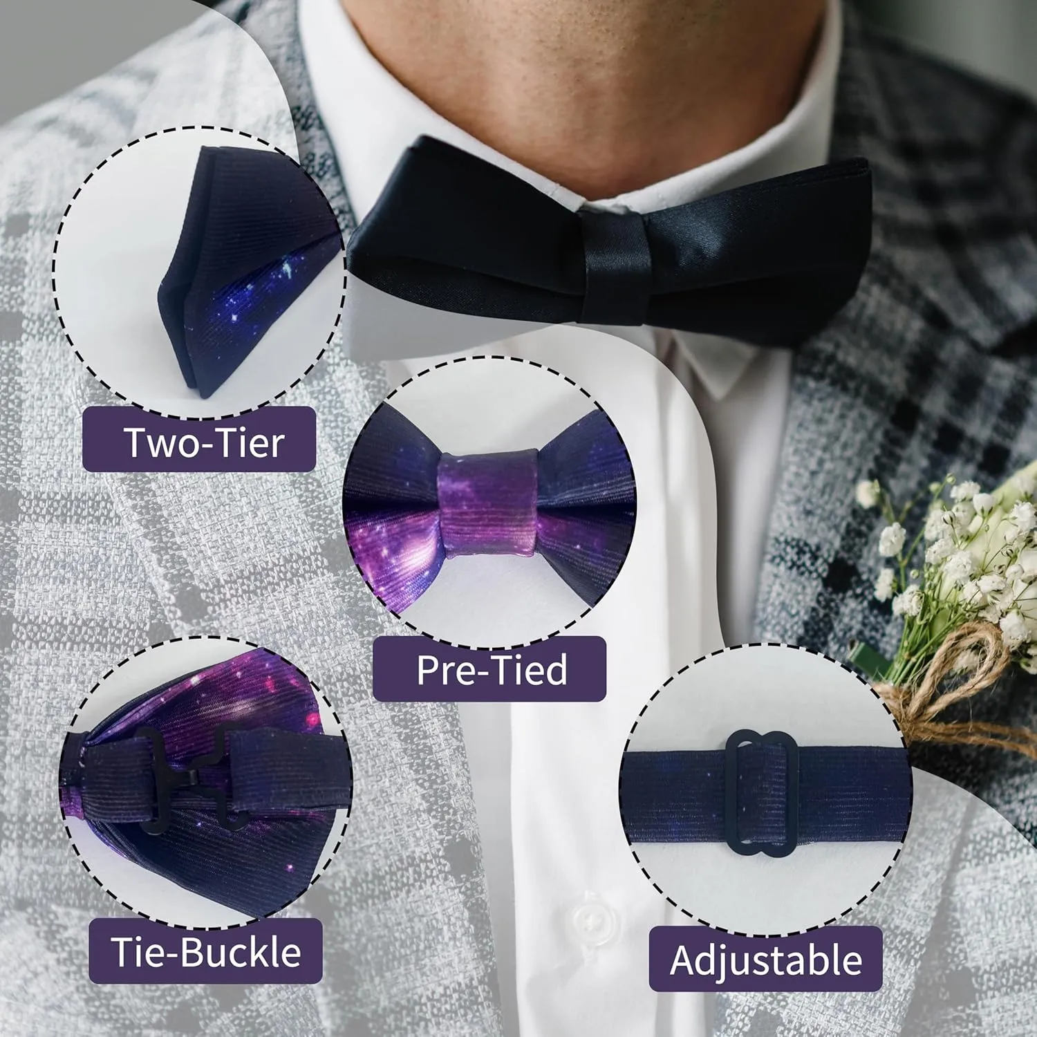 Novelty Bow Ties for Men, Men Pre-Tie Bow Tie Classic Formal Tuxedo Bowties for Wedding Party