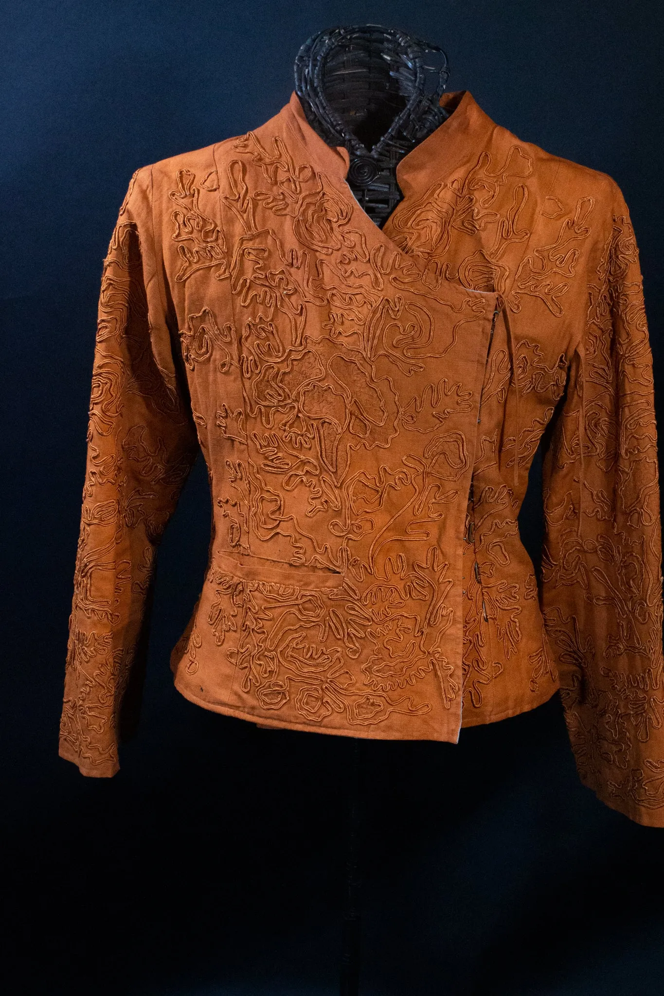 Orange on Orange  Embroidered Jacket with Side Ties