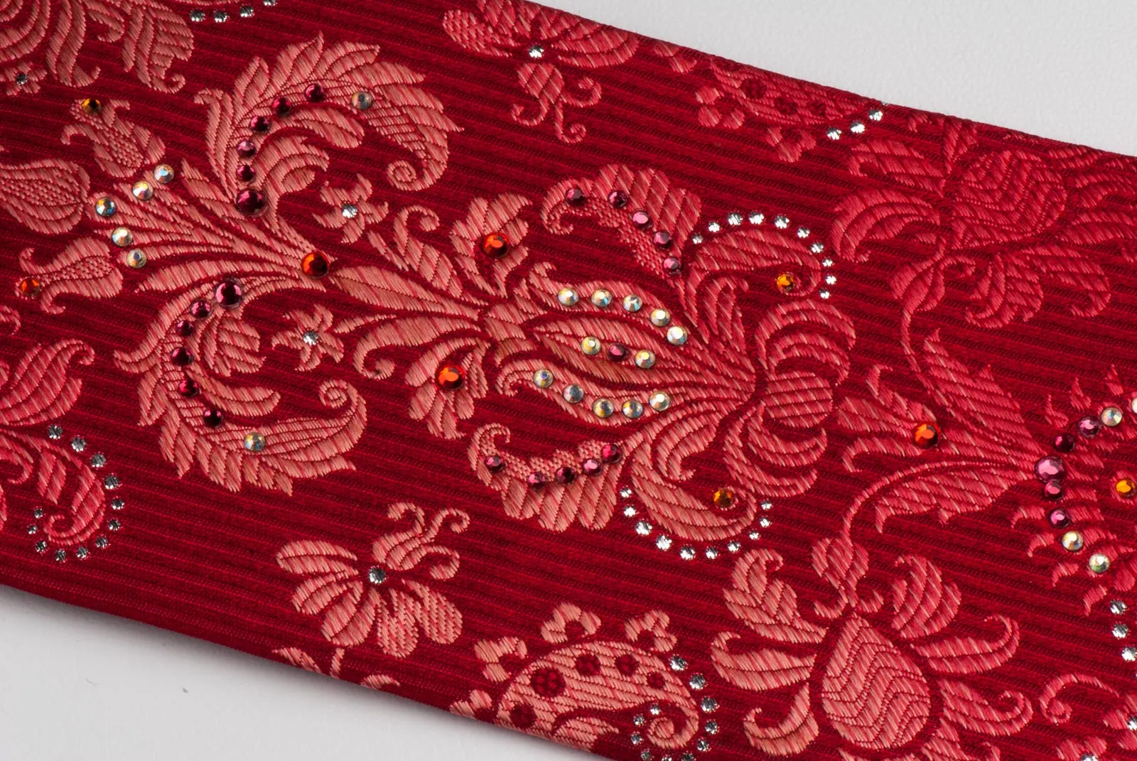 Paco Rabanne Men's Silk Neck Tie Damask On Red With Rhinestones & Sparkles