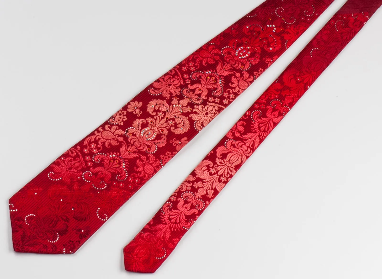 Paco Rabanne Men's Silk Neck Tie Damask On Red With Rhinestones & Sparkles