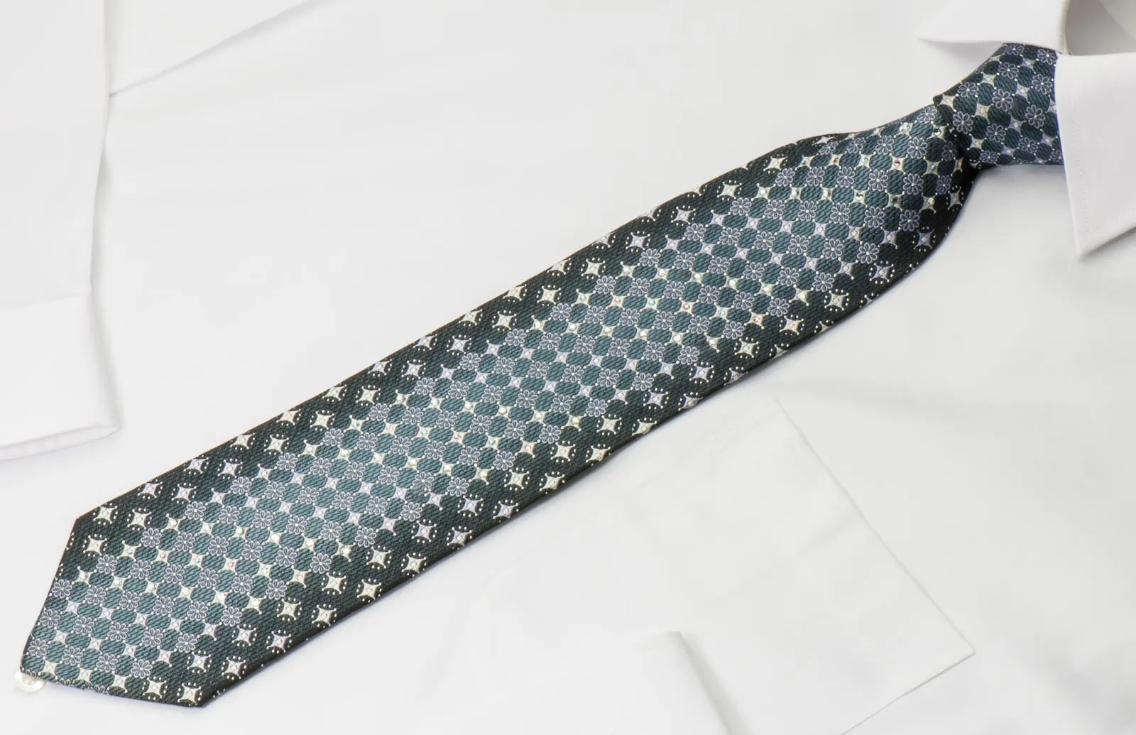 Paco Rabanne Rhinestone Tie Silver Geometric & Foulard Design On Gray With Sparkles