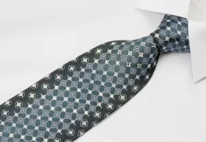 Paco Rabanne Rhinestone Tie Silver Geometric & Foulard Design On Gray With Sparkles