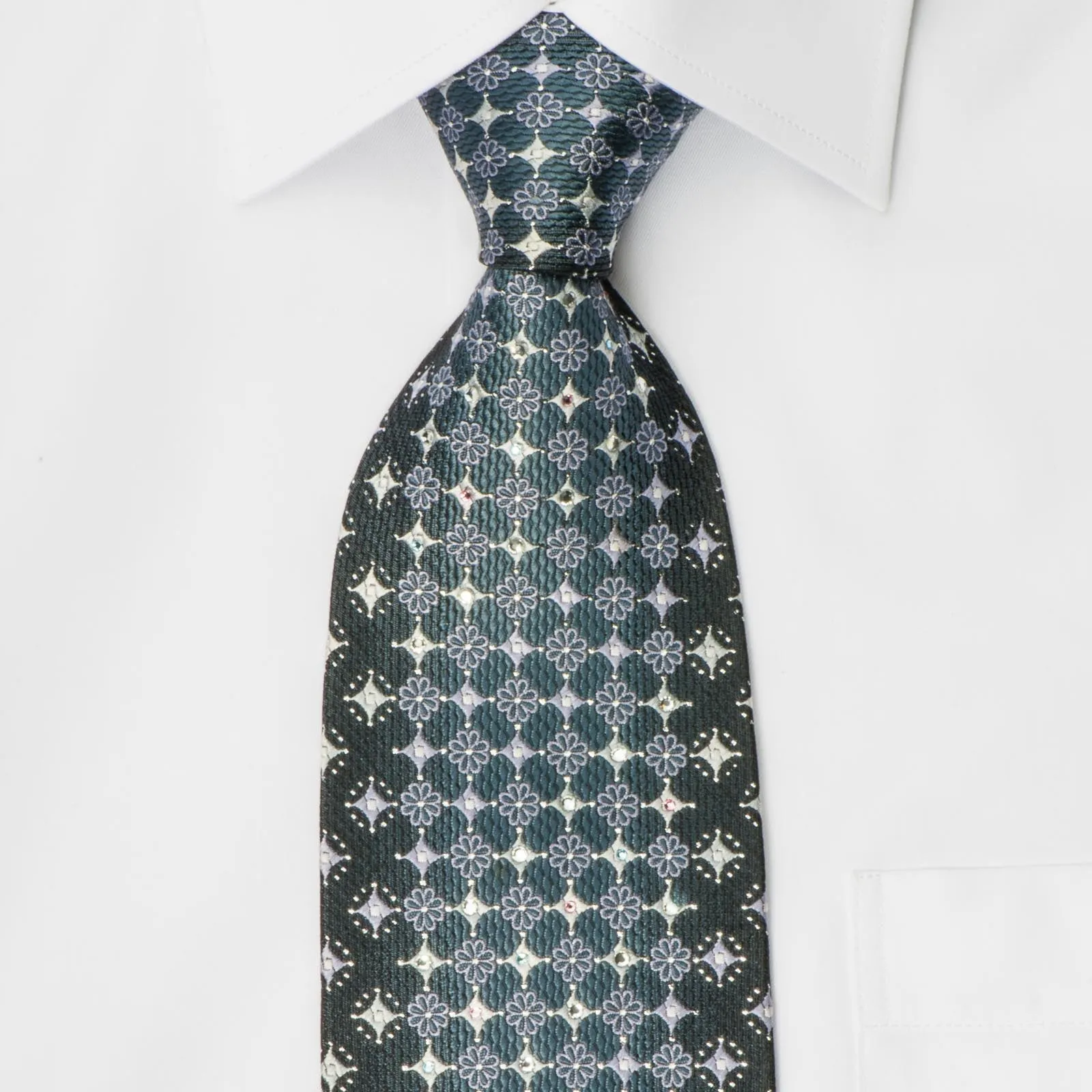 Paco Rabanne Rhinestone Tie Silver Geometric & Foulard Design On Gray With Sparkles