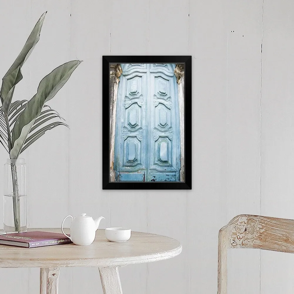 "Brazil, Bahia, Salvador De Bahia, Close up on blue carving door" Black Framed Print