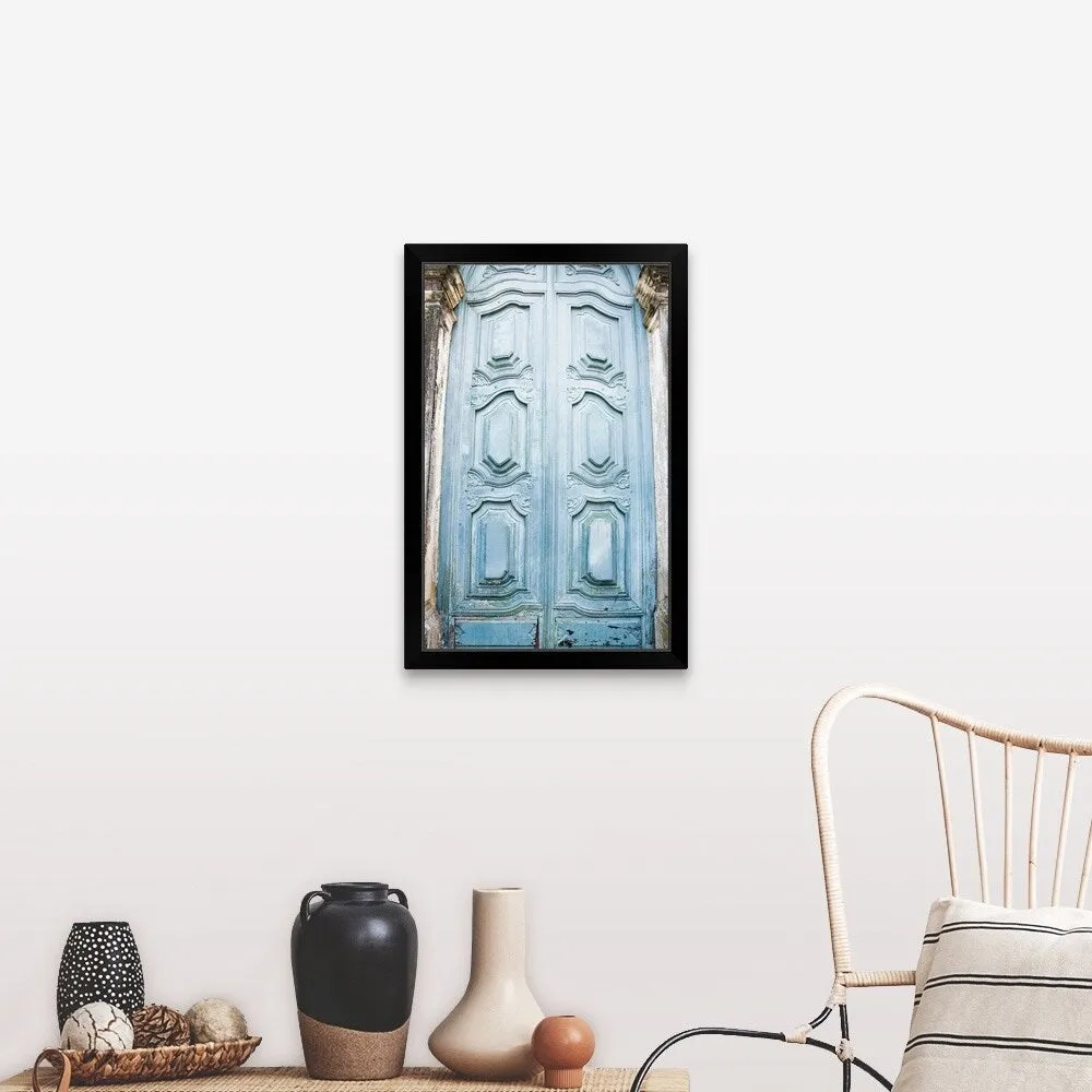 "Brazil, Bahia, Salvador De Bahia, Close up on blue carving door" Black Framed Print