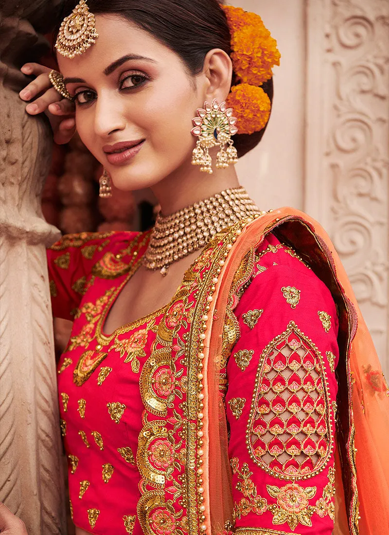 Red Golden Zari Embroidered Designer Lehenga Choli
