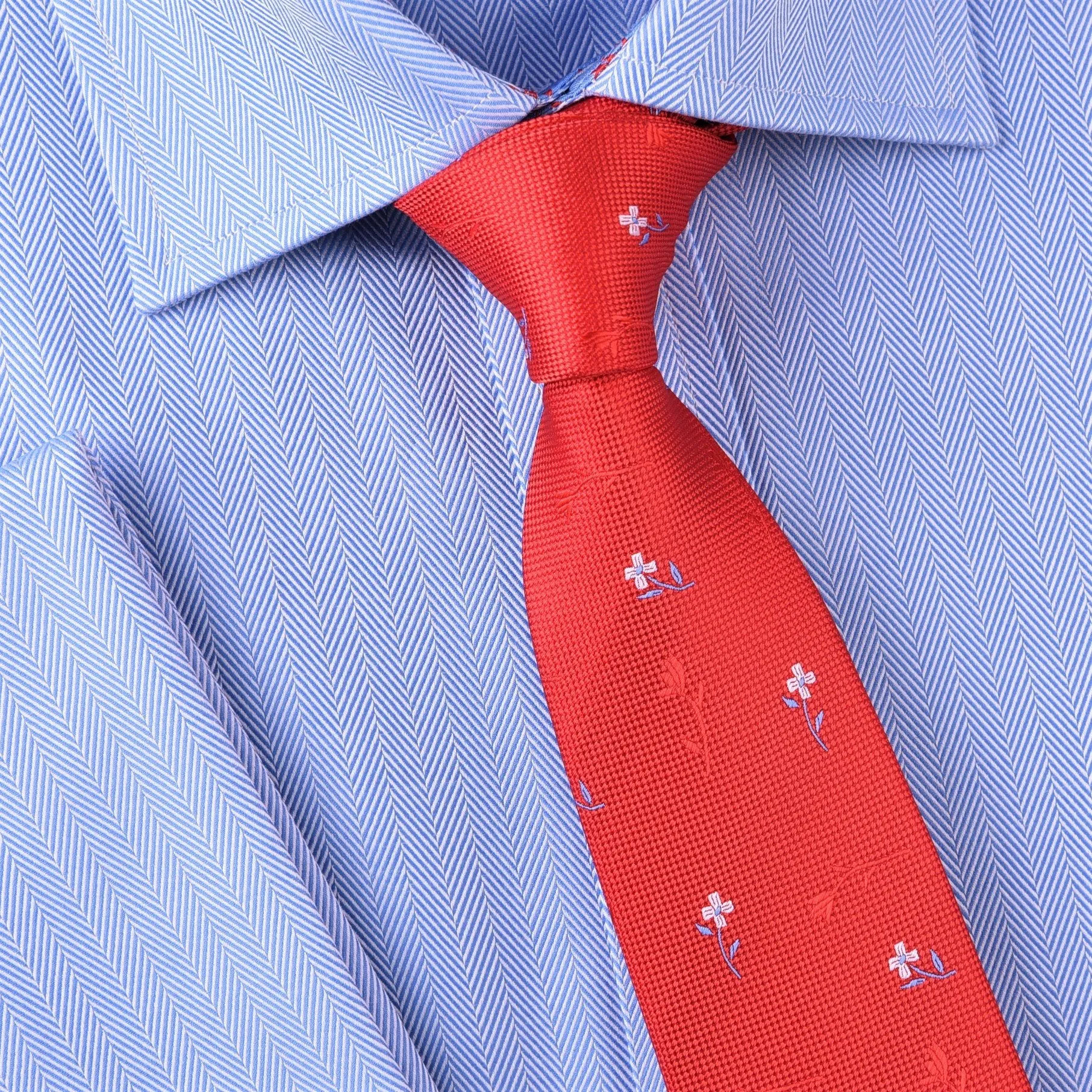 Red Roses & Daisies Floral Designer Luxury Modern Woven Tie 3"