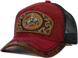 Rodeo Cowboy Straw Cap Hat Bull Rider/Horse Embroidered Mesh Trucker Western Style Snapback Baseball Cap