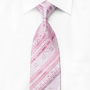 Rogatis Men's Crystal Rhinestone Necktie Striped On Pink Silk With Sparkles